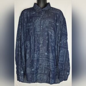 Jeanius by Akademiks Paisley Chambray Blue Button Down Shirt Size 4XL AN-0556